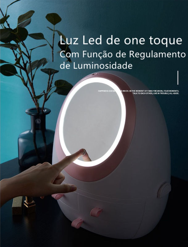 Organizador porta maquiagem removível com gavetas espelho led Rosa